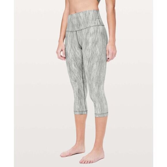 LULULEMON Wunder Under Crop High-Rise 21" Sz 12 Arrow Jacquard Olive Grey Sage - Picture 3 of 8